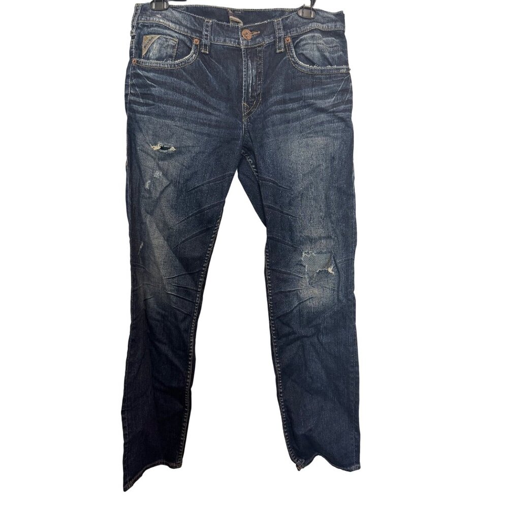 Silver Jeans Co. Mens Distressed Straight-Leg Jeans W34 L32 Medium Wash Denim